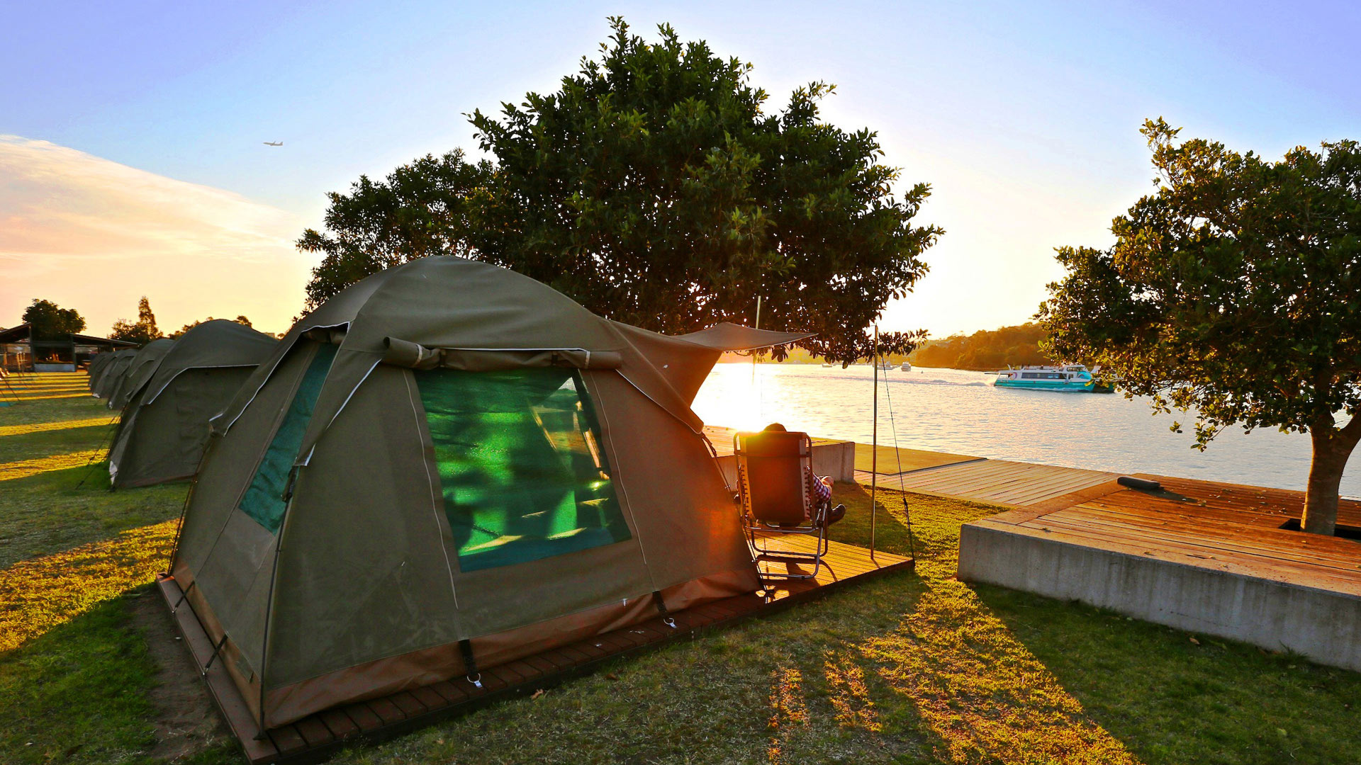 Waterfront Campground Sunrise Cockatoo Island Sydney Harbour 1920X1080